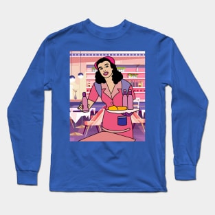 Retro Waiter Bartender With Drinks Long Sleeve T-Shirt